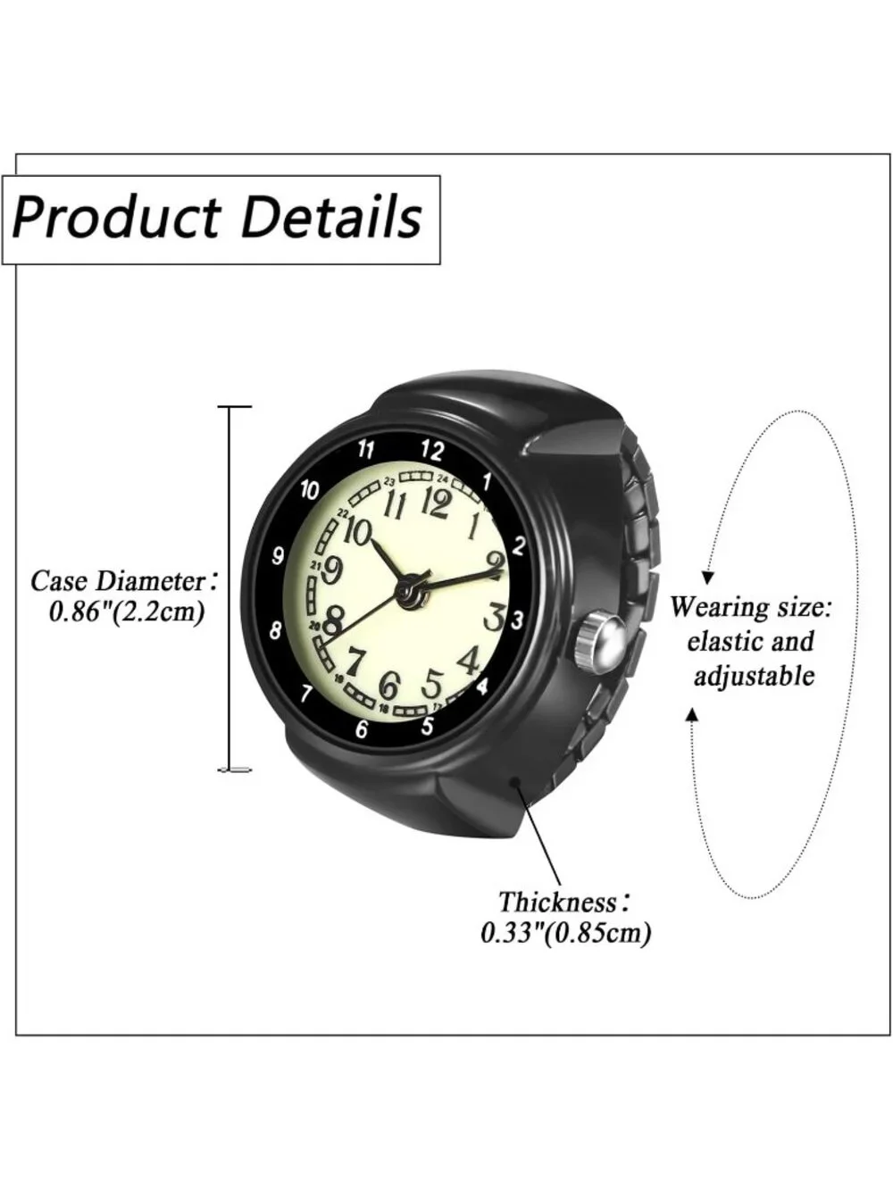 Unisex Black Analog Quartz Stretchy Strap Elastic Arabic Dial Finger Ring Watch